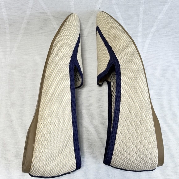 Birdies The Blackbird Eggshell/Navy Piping Knitted Flat‎ Loafers Size 9 - Picture 8 of 9